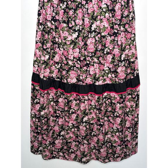 1980s Malumi Hawaii Floral Prairie Dress Pink Roses Ruffle Trim Size Large - Picture 13 of 14